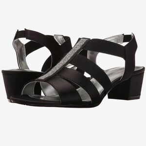 NIB David Tate Black Satin “Eve” Strappy Block Heel Sandals sz 7.5 Wide